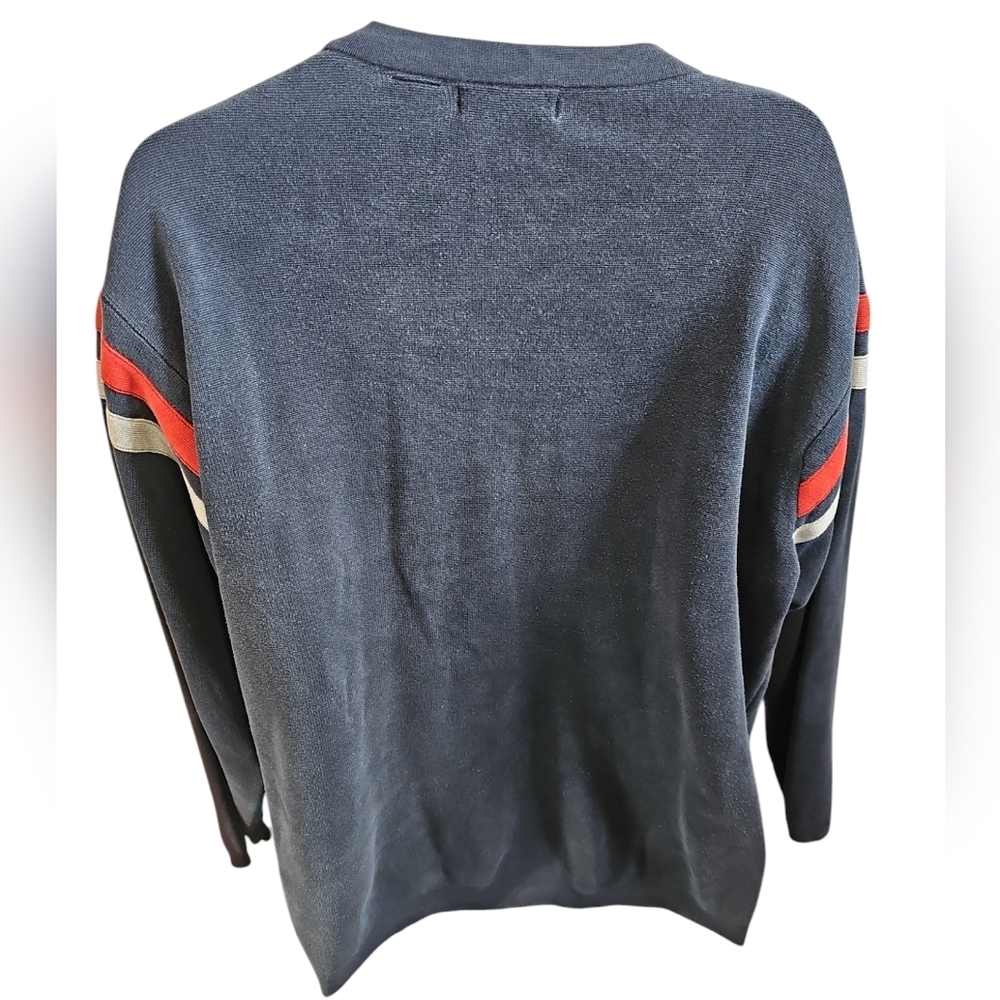 Structure Mens XL Navy V-Neck Sweater Red Gold Stripe Retro 90s Grunge Preppy - Picture 3 of 7
